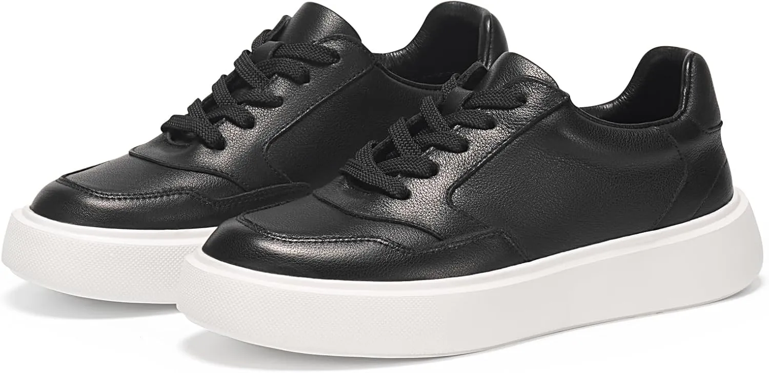 Journey West Super Light Weight Platform Genuine Leather Classic Lace-up Daily Loafer Sneakers for Women