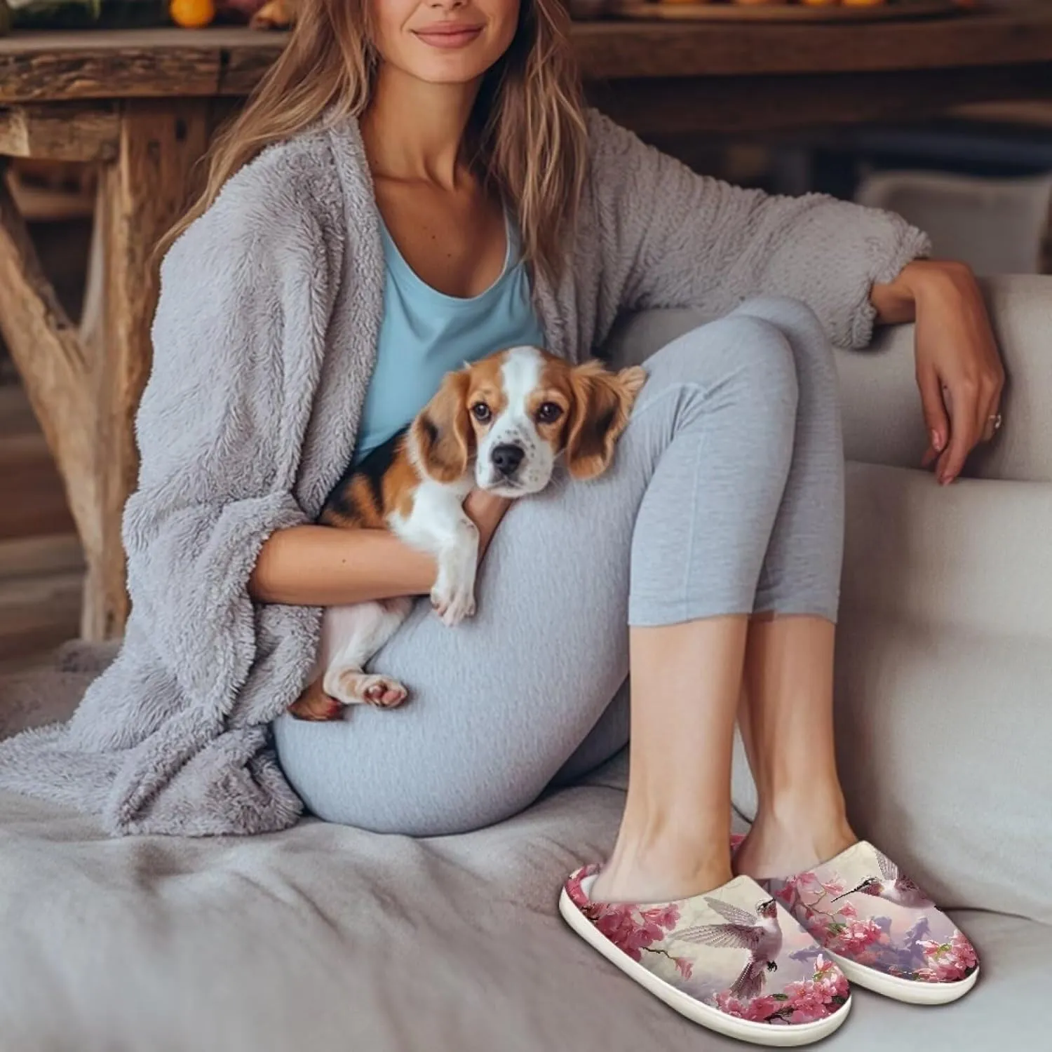 JoyLamoria Pink Hummingbird House Slipper Women Clog Slip On Winter Soft Thick Slipper Rubber Sole Garden Clogs