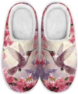 JoyLamoria Pink Hummingbird House Slipper Women Clog Slip On Winter Soft Thick Slipper Rubber Sole Garden Clogs