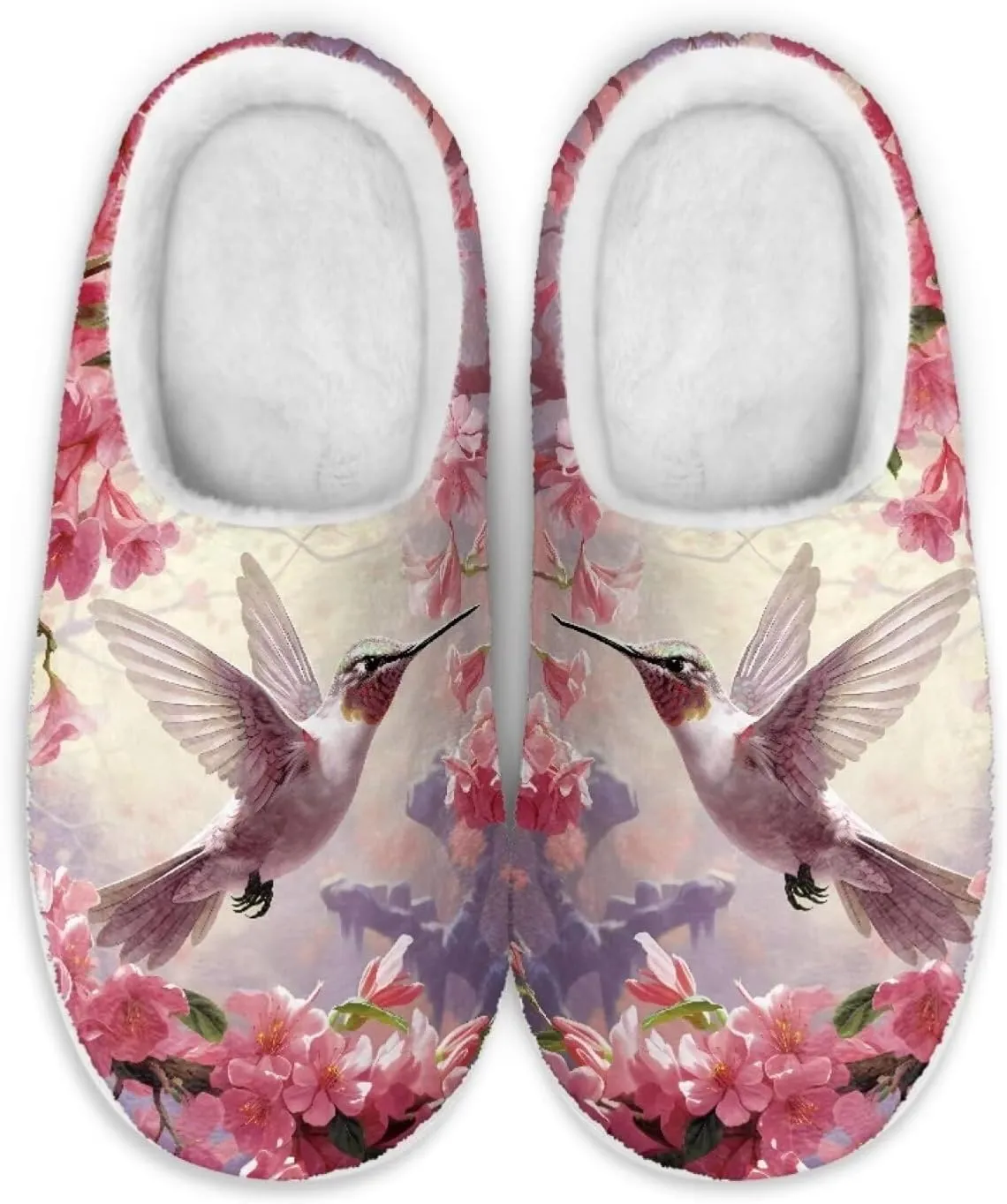 JoyLamoria Pink Hummingbird House Slipper Women Clog Slip On Winter Soft Thick Slipper Rubber Sole Garden Clogs