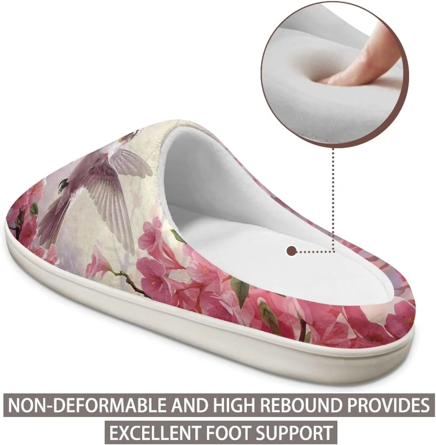 JoyLamoria Pink Hummingbird House Slipper Women Clog Slip On Winter Soft Thick Slipper Rubber Sole Garden Clogs