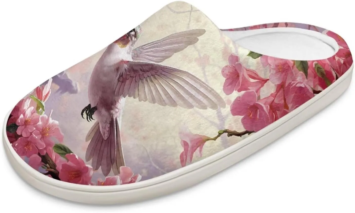 JoyLamoria Pink Hummingbird House Slipper Women Clog Slip On Winter Soft Thick Slipper Rubber Sole Garden Clogs