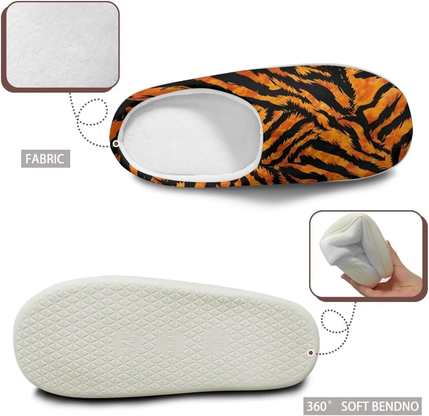 JoyLamoria Wild Tiger Stripe Print Memory Foam Fuzzy Slippers for Women,Womens slippers Platform EVA lightweight sole Warm Faux Fur Lined Suede house slippers for women