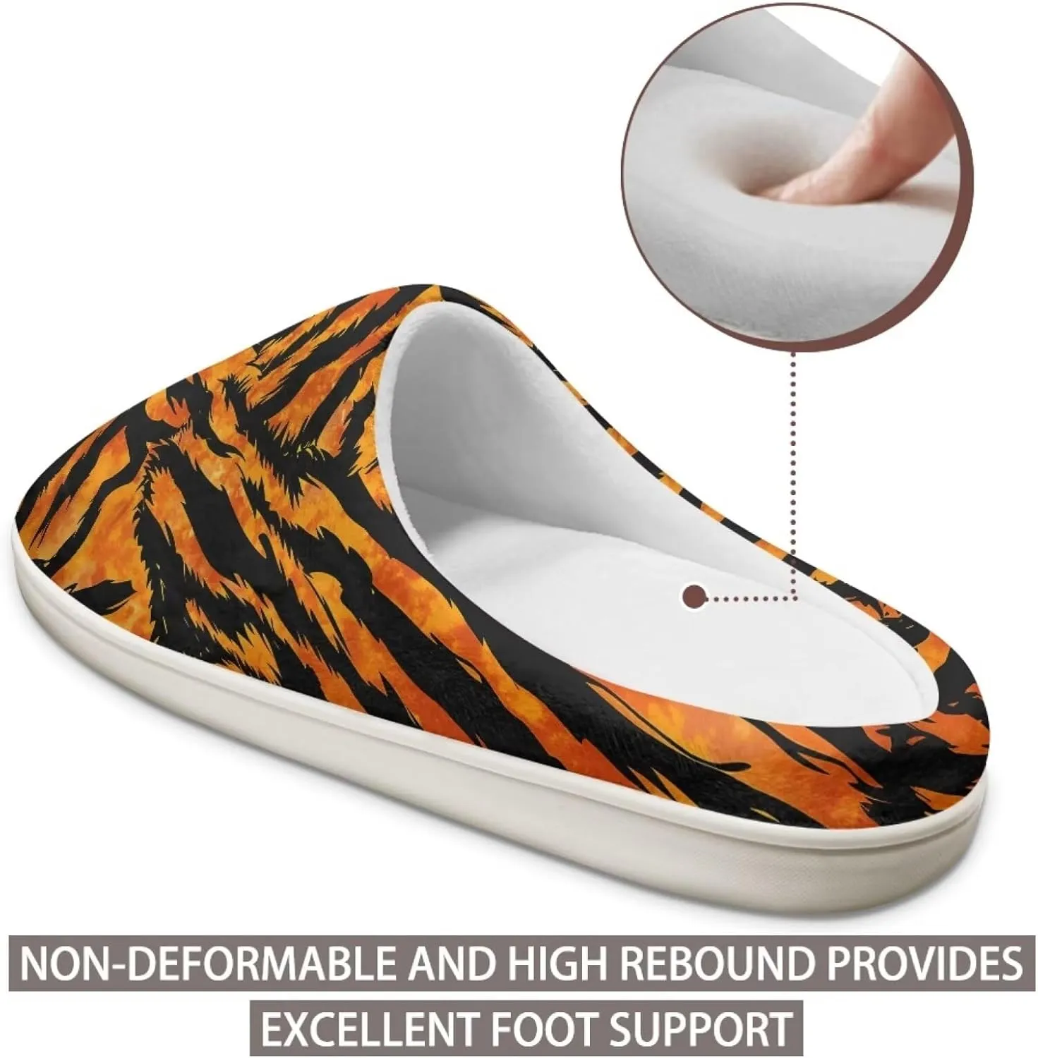JoyLamoria Wild Tiger Stripe Print Memory Foam Fuzzy Slippers for Women,Womens slippers Platform EVA lightweight sole Warm Faux Fur Lined Suede house slippers for women