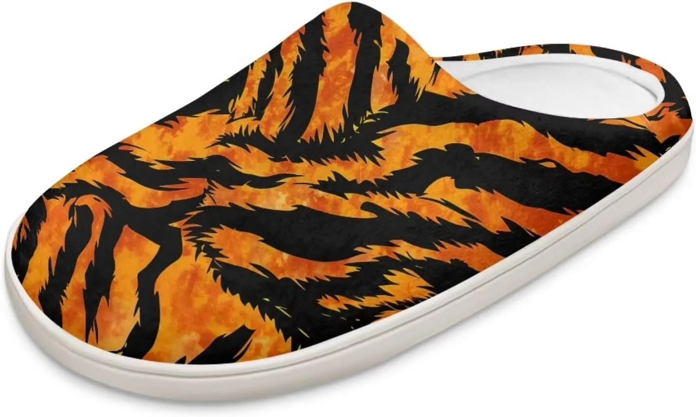 JoyLamoria Wild Tiger Stripe Print Memory Foam Fuzzy Slippers for Women,Womens slippers Platform EVA lightweight sole Warm Faux Fur Lined Suede house slippers for women