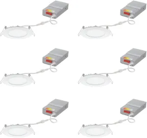 Juno LED Recessed Lights 4 Inch Round Wafer Downlight, 5-in-1 Switchable White Color Temperature, 120 Volts, 4-Inch Ultra-Thin Flat Trim, Matte White, 6-Pack (WF4 SWW5 90CRI CP6 MW M2)