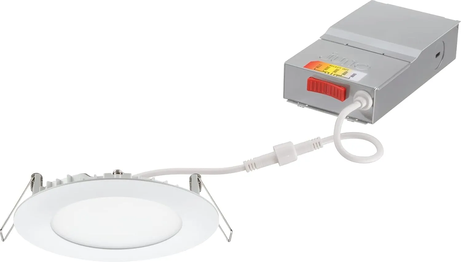 Juno LED Recessed Lights 4 Inch Round Wafer Downlight, 5-in-1 Switchable White Color Temperature, 120 Volts, 4-Inch Ultra-Thin Flat Trim, Matte White, 6-Pack (WF4 SWW5 90CRI CP6 MW M2)