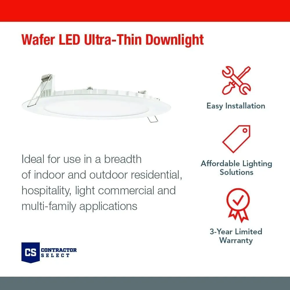 Juno LED Recessed Lights 4 Inch Round Wafer Downlight, 5-in-1 Switchable White Color Temperature, 120 Volts, 4-Inch Ultra-Thin Flat Trim, Matte White, 6-Pack (WF4 SWW5 90CRI CP6 MW M2)