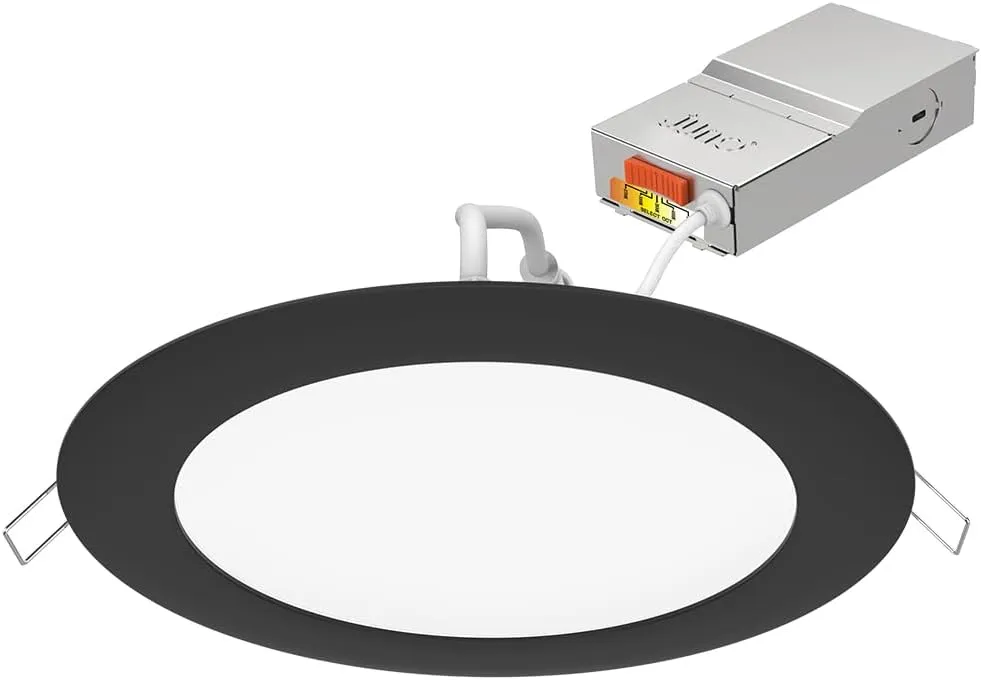 Juno LED Recessed Lights 6 Inch Round Wafer Downlight, 5-in-1 Switchable White Color Temperature, 120 Volts, 6-Inch Ultra-Thin Flat Trim, Matte Black, 6-Pack (WF6 SWW5 90CRI CP6 MB M2)