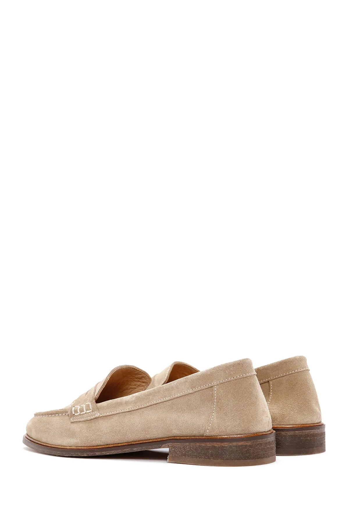 Kadın Bej Süet Deri Maskülen Loafer