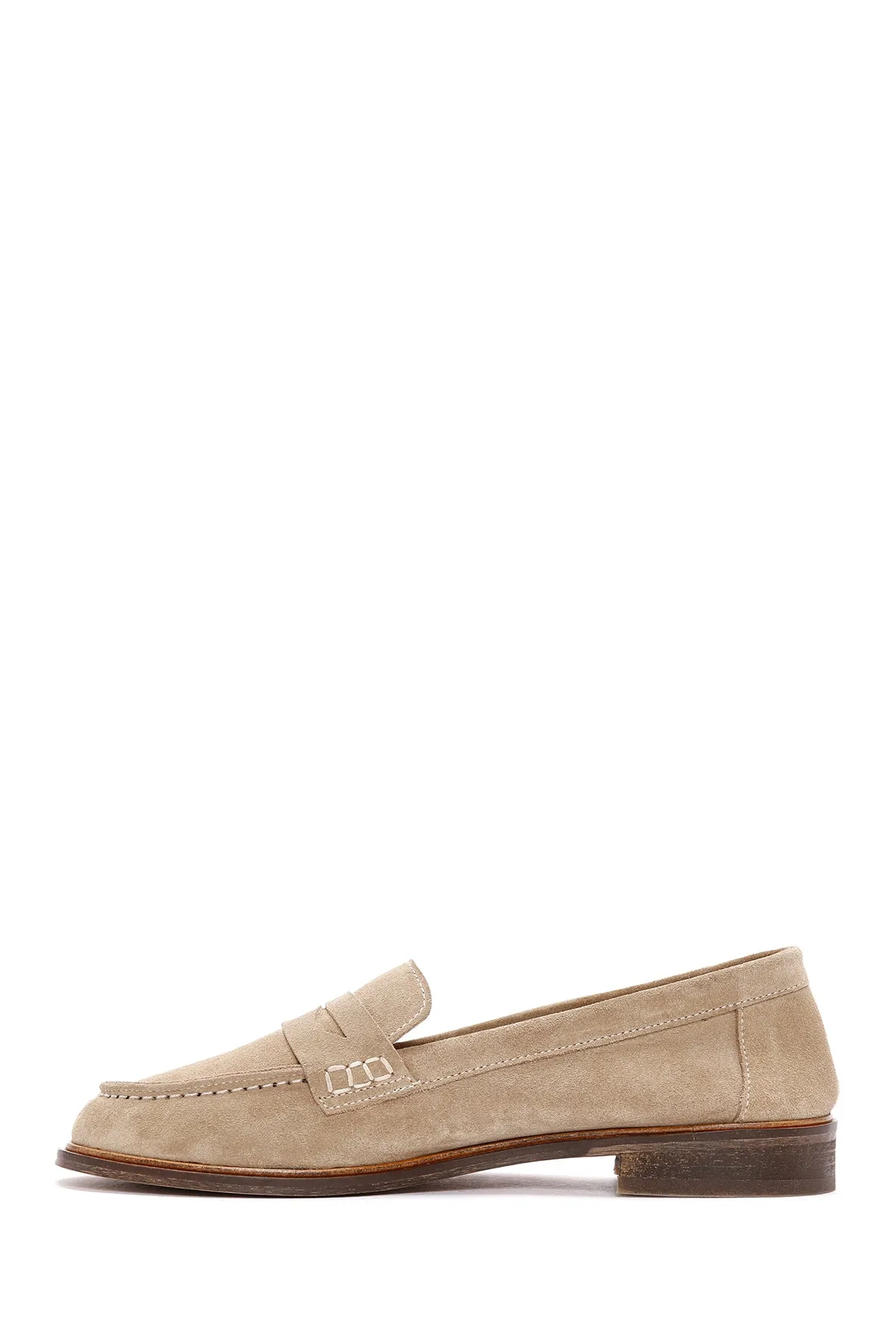 Kadın Bej Süet Deri Maskülen Loafer
