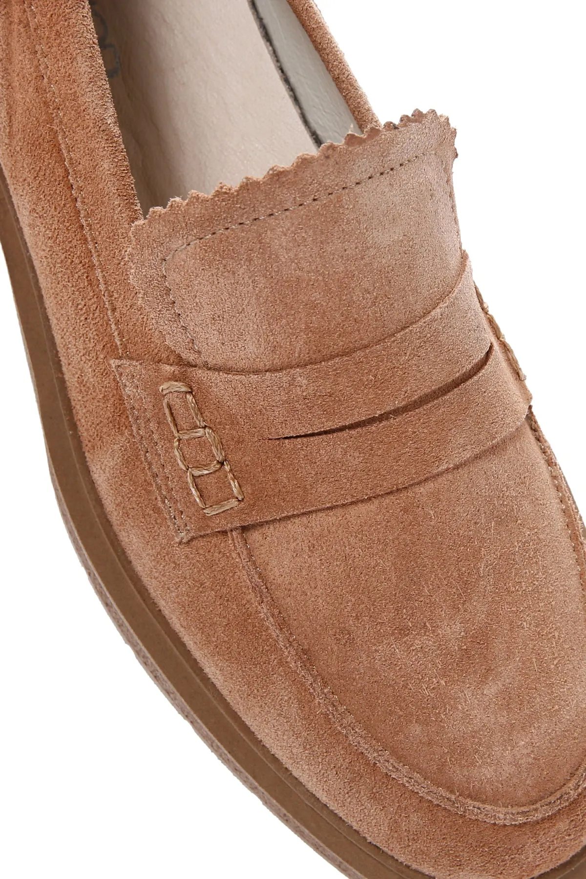 Kadın Pudra Süet Deri Maskülen Loafer
