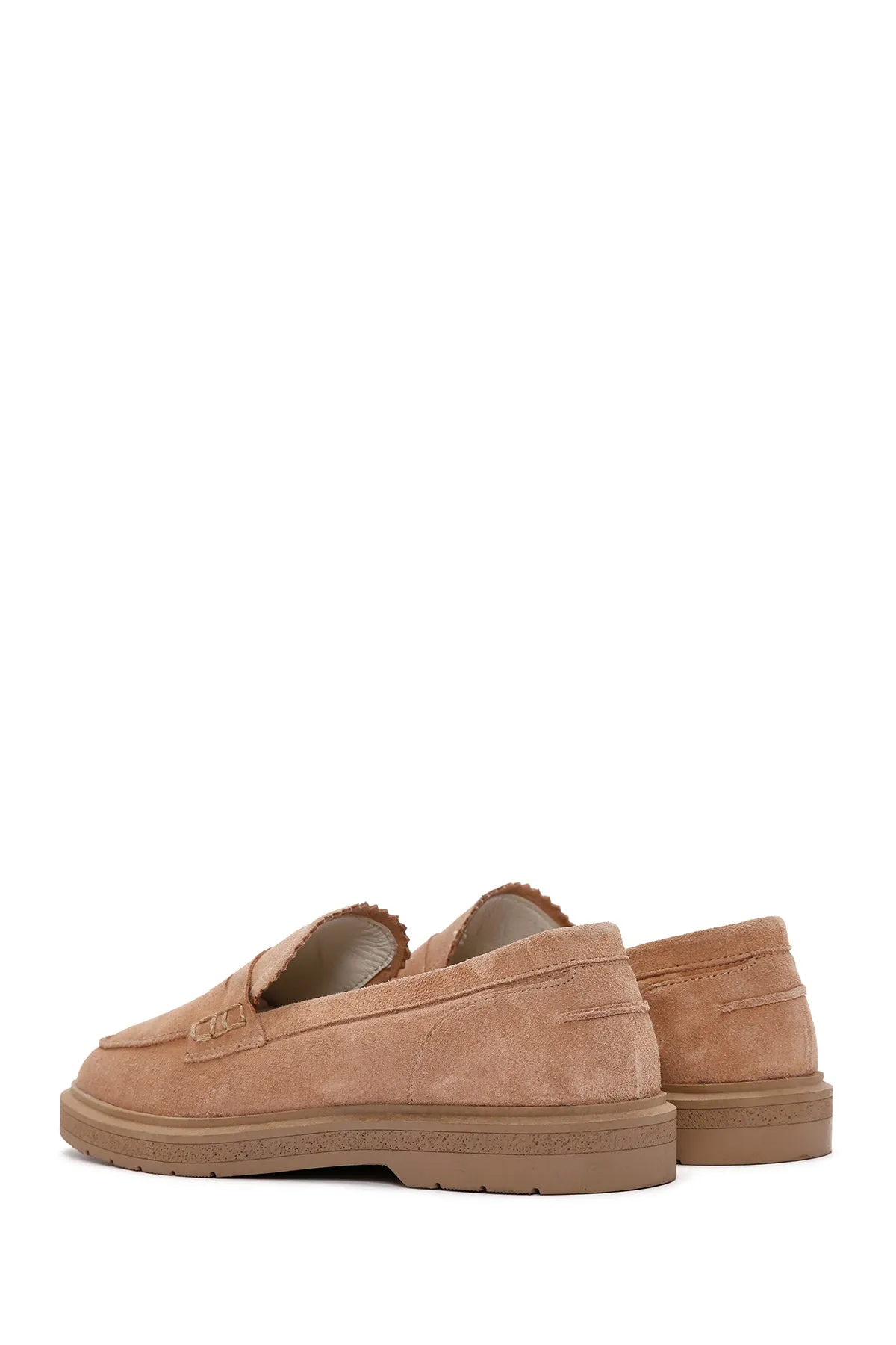 Kadın Pudra Süet Deri Maskülen Loafer