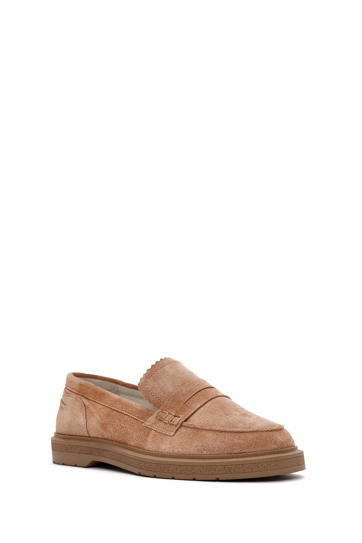 Kadın Pudra Süet Deri Maskülen Loafer
