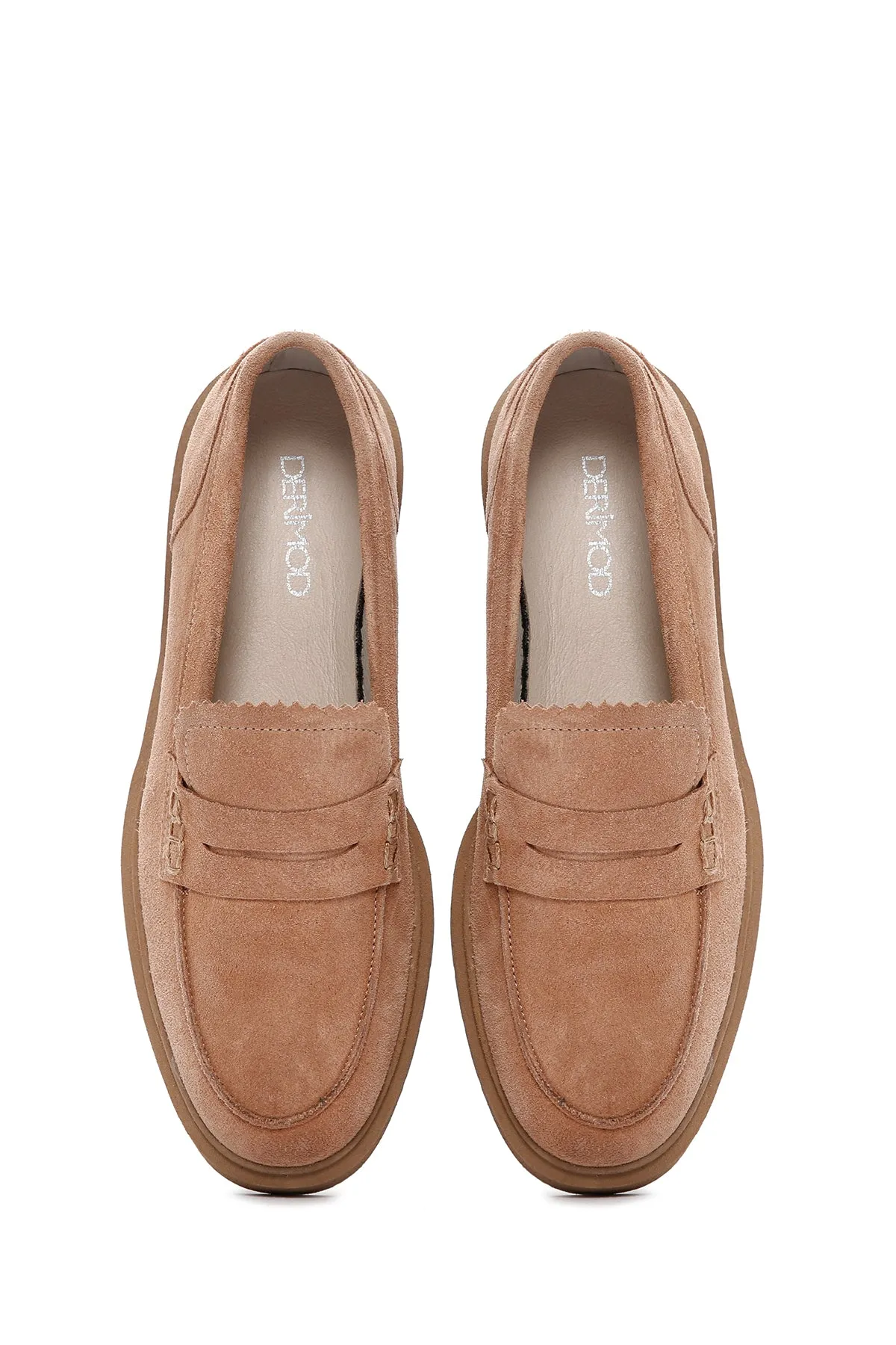 Kadın Pudra Süet Deri Maskülen Loafer