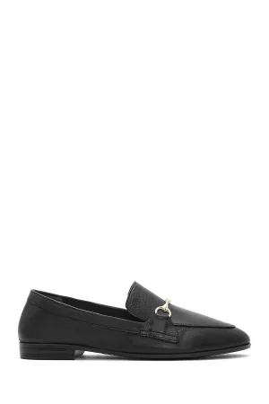 Kadın Siyah Deri Maskülen Loafer