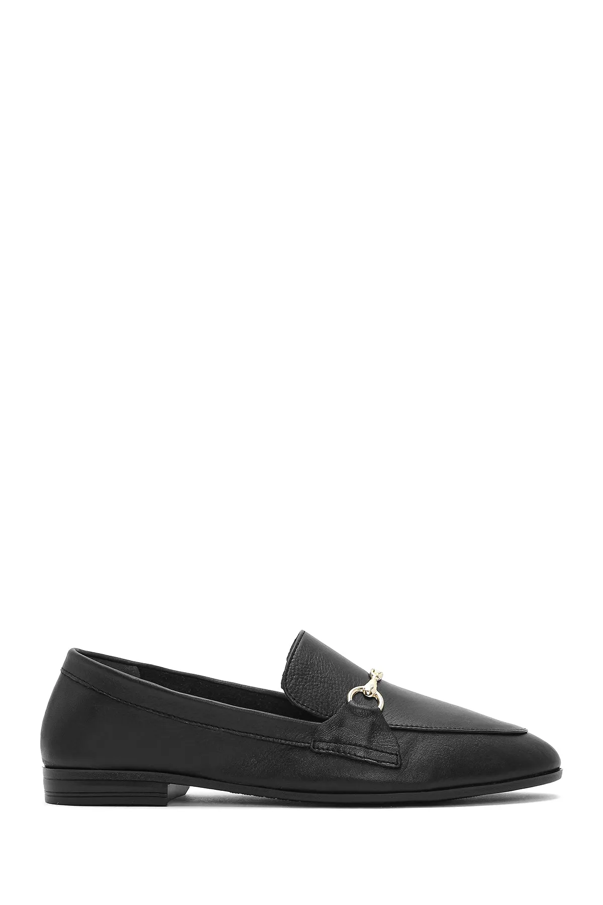 Kadın Siyah Deri Maskülen Loafer