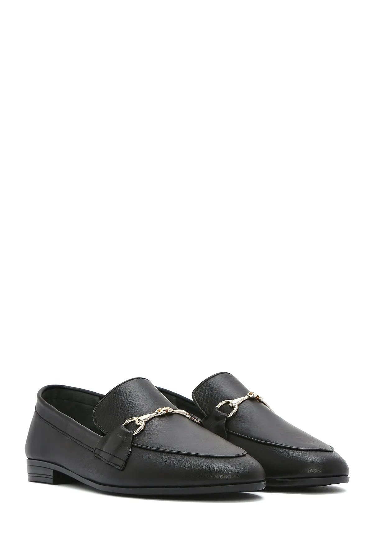 Kadın Siyah Deri Maskülen Loafer