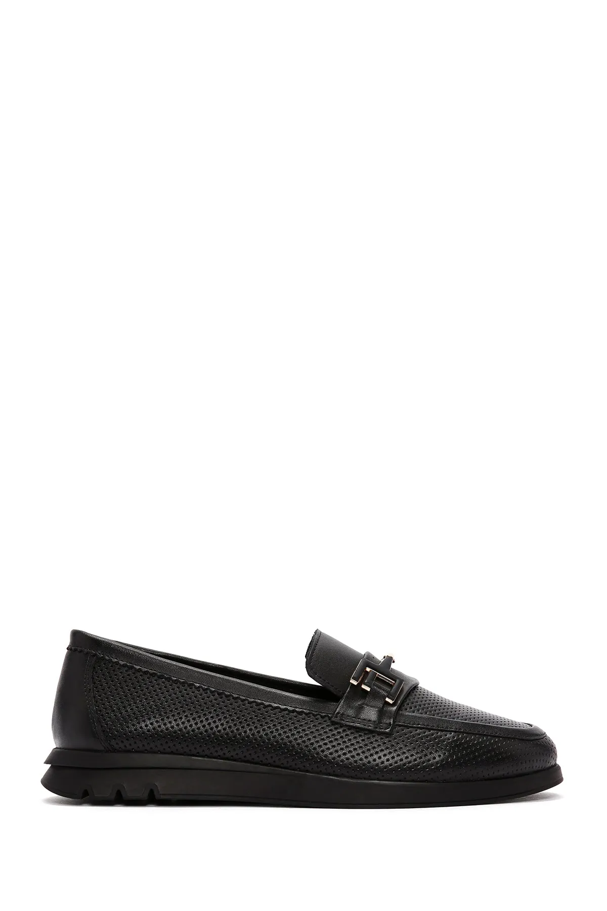 Kadın Siyah Tokalı Deri Comfort Loafer
