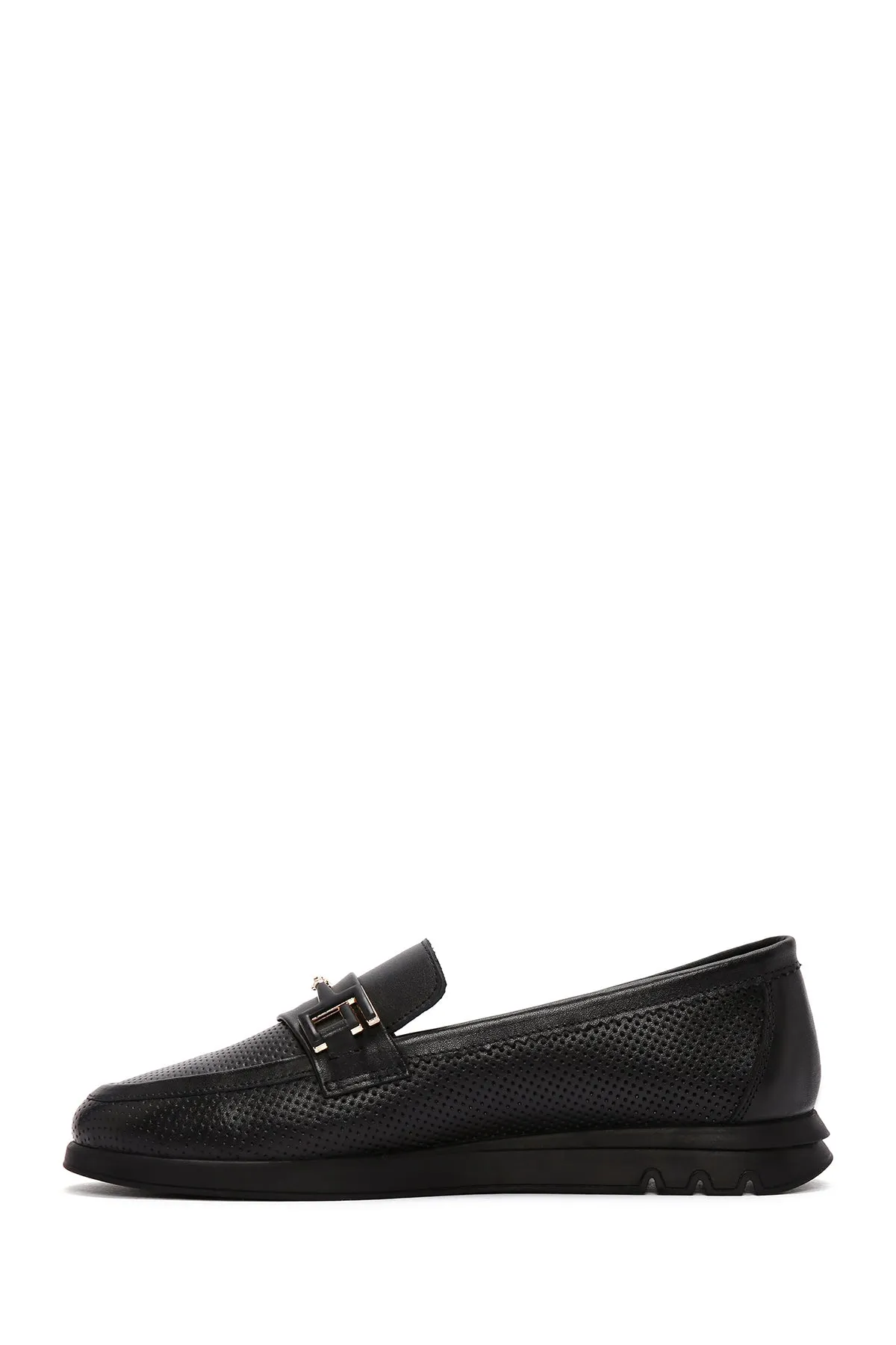 Kadın Siyah Tokalı Deri Comfort Loafer