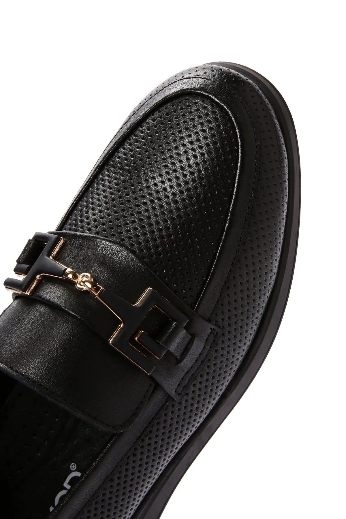 Kadın Siyah Tokalı Deri Comfort Loafer