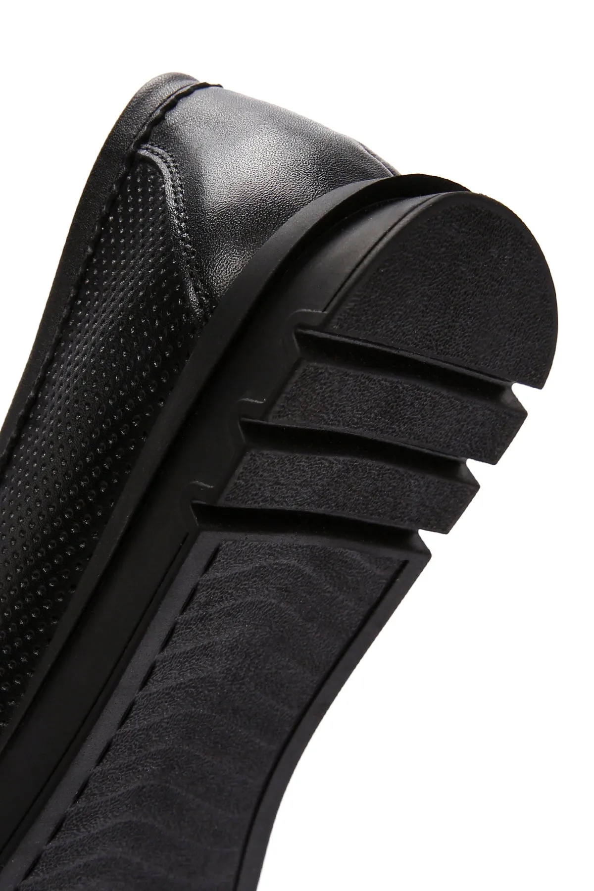 Kadın Siyah Tokalı Deri Comfort Loafer
