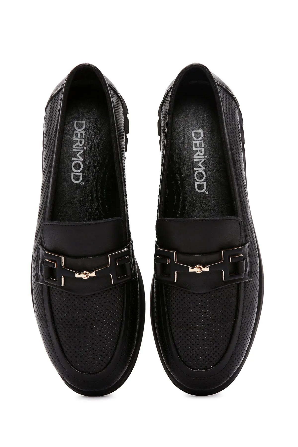 Kadın Siyah Tokalı Deri Comfort Loafer