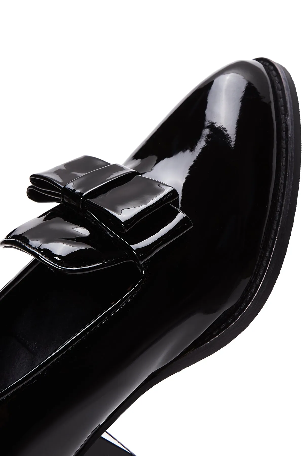 Kadın Siyah Topuklu Rugan Maskülen Loafer