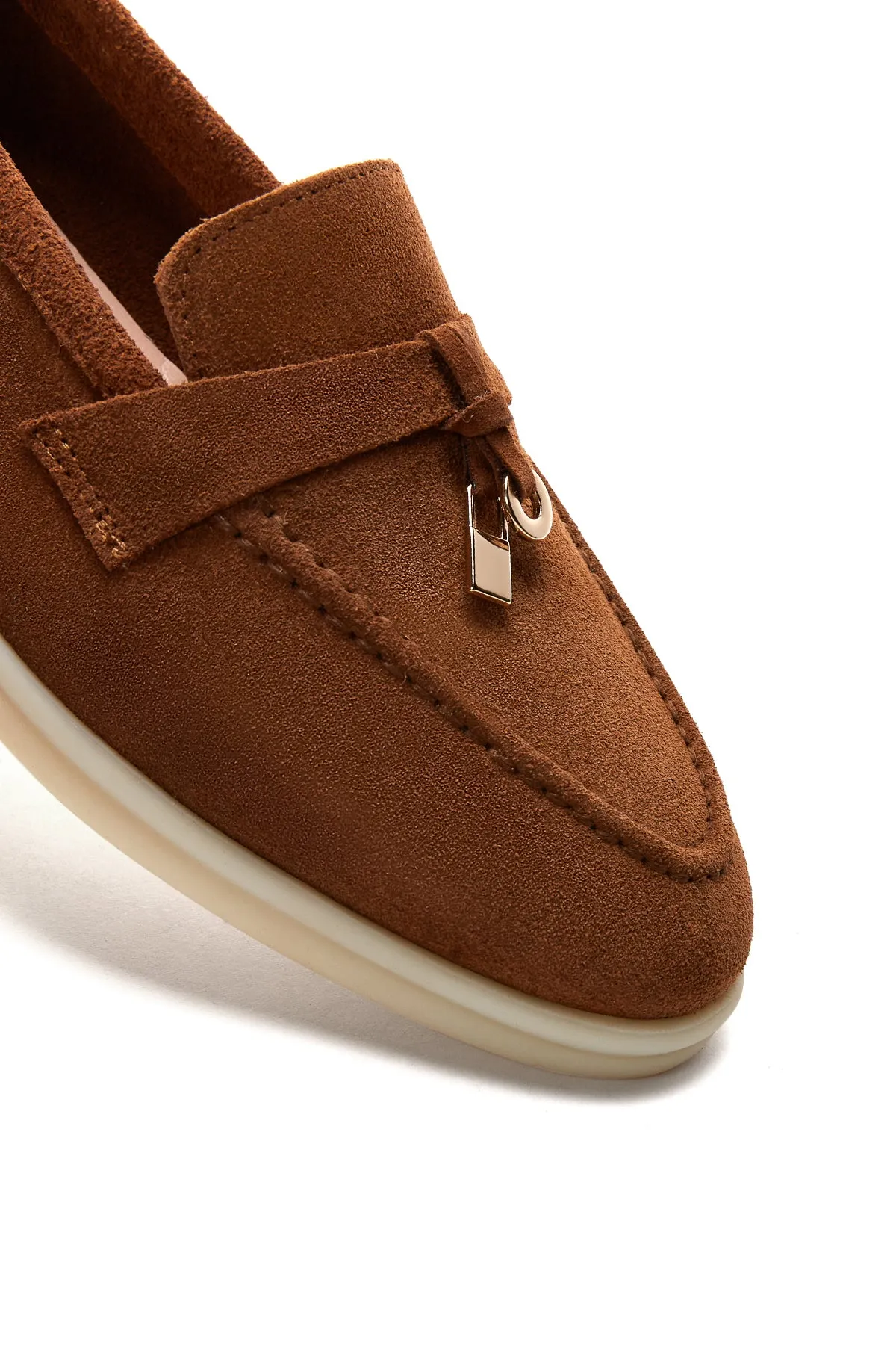 Kadın Taba Süet Deri Maskülen Loafer