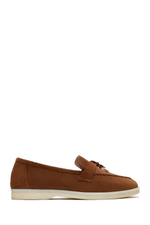 Kadın Taba Süet Deri Maskülen Loafer