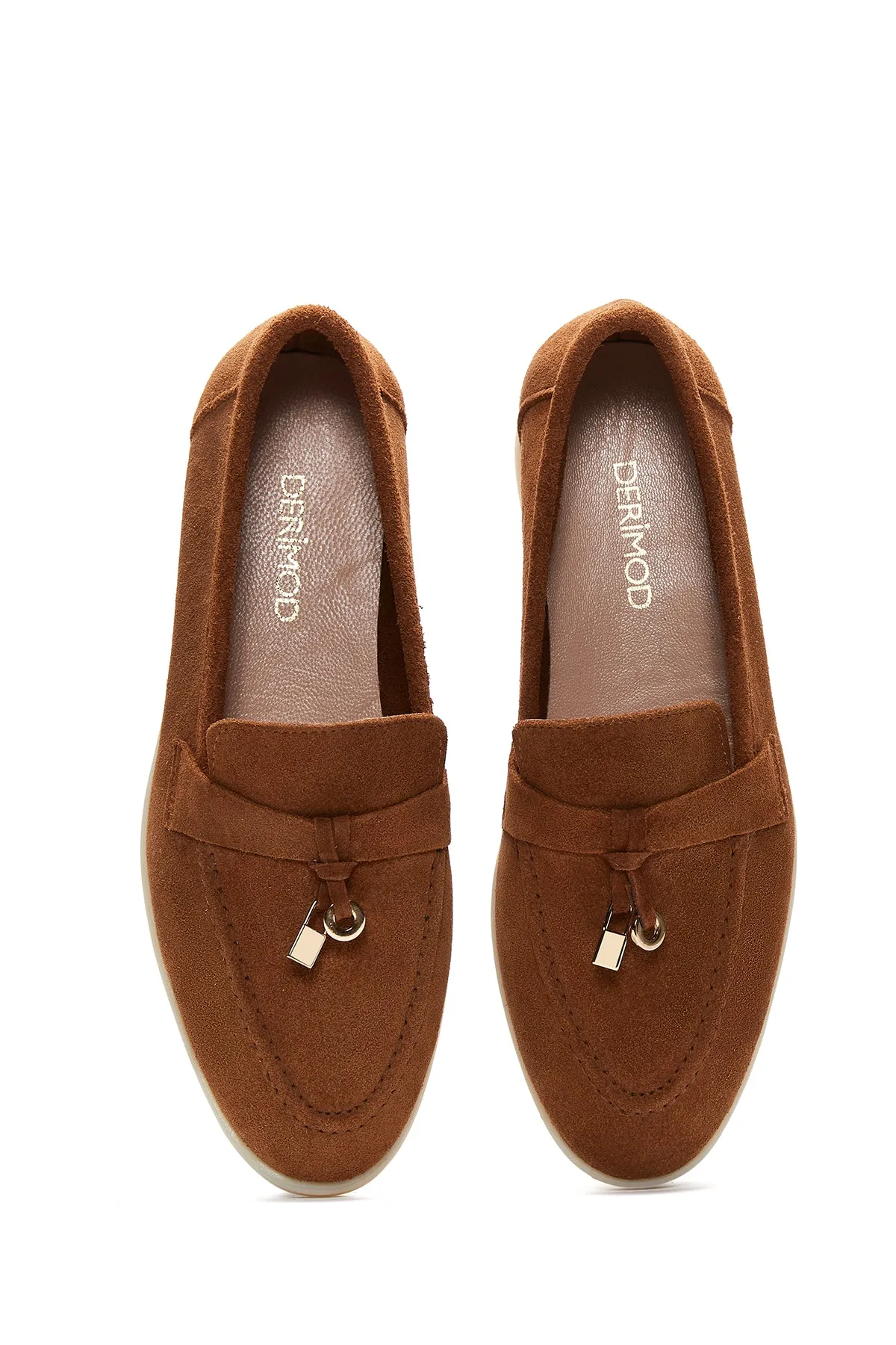 Kadın Taba Süet Deri Maskülen Loafer