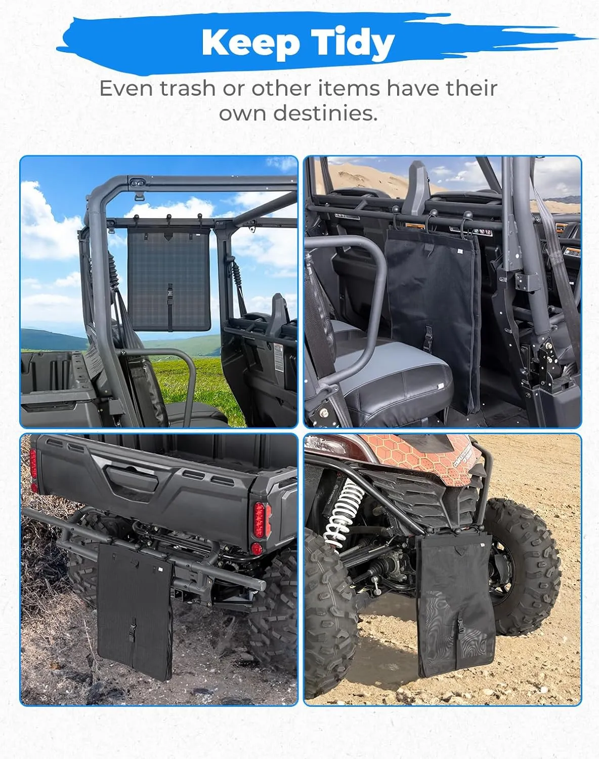 KEMIMOTO Universal Trash Sack Mesh for UTV ATV, PVC Mesh Trash Bag Universal Accessories Compatible with Polaris RZR, Can-Am, CFMOTO, Teryx, Mule, Arctic Cat, Pioneer, Golf Cart, Boat Off-Road-Work
