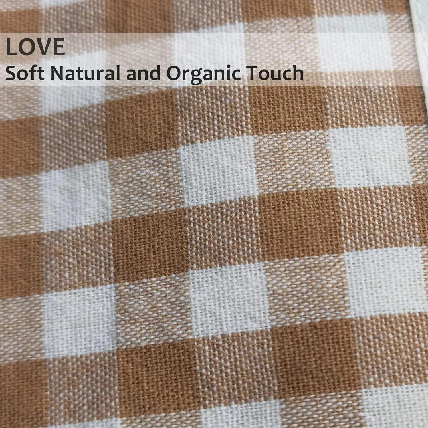 Khaki Gingham Cotton Makeup Bag Cosmetic Travel Pouch with Bottom, Make Up Purse Organizer, Zipper Closure, Canvas Lined…