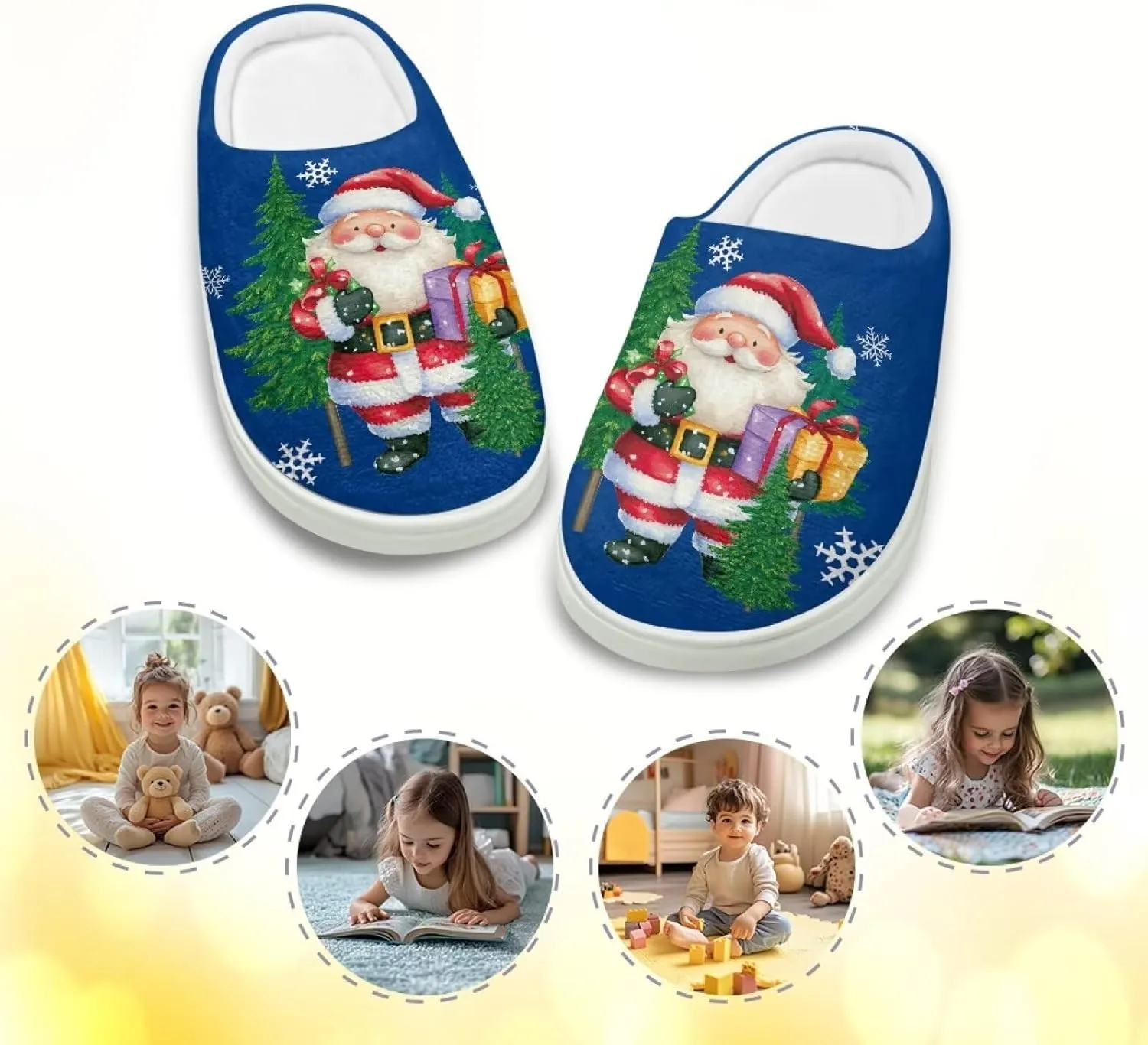 Kids Christmas Cotton Slipper Warm Winter Plush Soft Fuzzy Breathable Outdoor Slipper Fluffy Anti-Slip Home Slippers for Litter Kid US 9-15