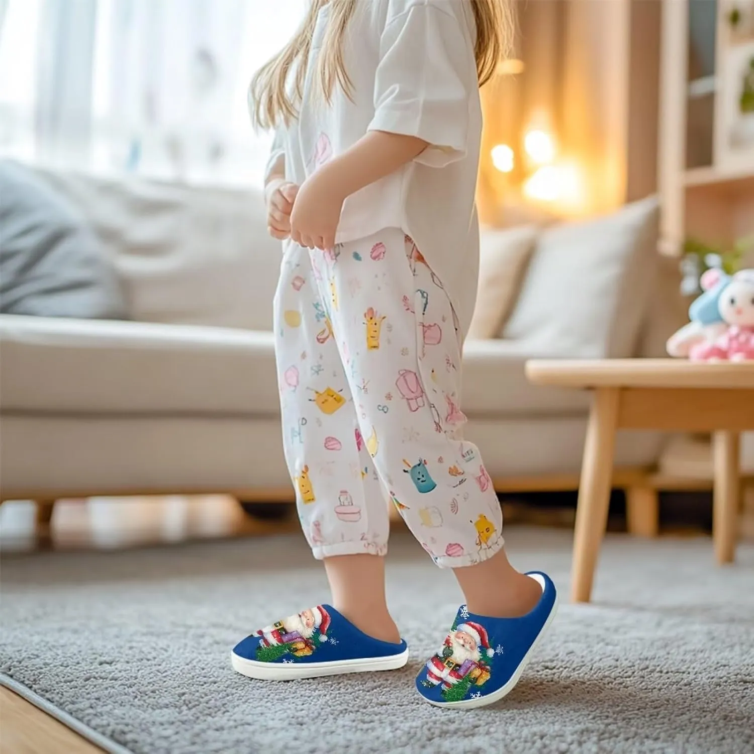 Kids Christmas Cotton Slipper Warm Winter Plush Soft Fuzzy Breathable Outdoor Slipper Fluffy Anti-Slip Home Slippers for Litter Kid US 9-15