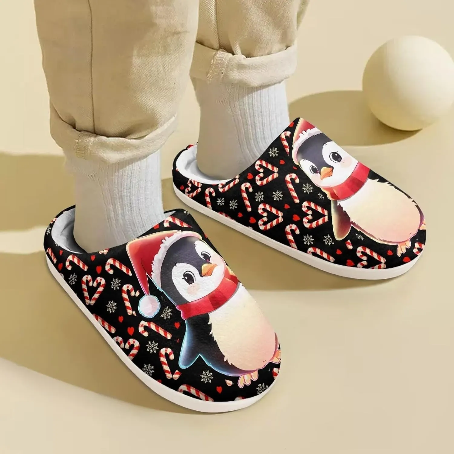 Kids Christmas Plush Slipper Fuzzy Soft Cotton Floral Non-Slip Home Slipper Comfort Winter Outdoor Slipper for Kid