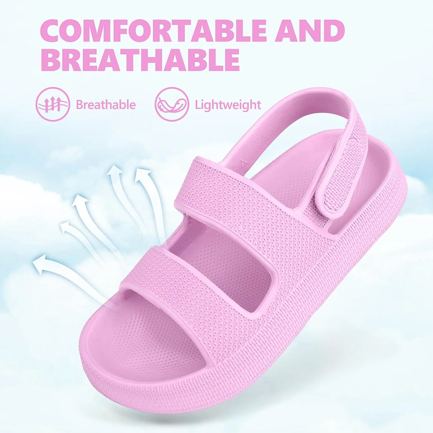 Kids Cloud Sandals Boys Girls Slip on Flat Slides Sandals EVA Summer Quick Drying Pillow Slipper With Hook Loop Back Strap
