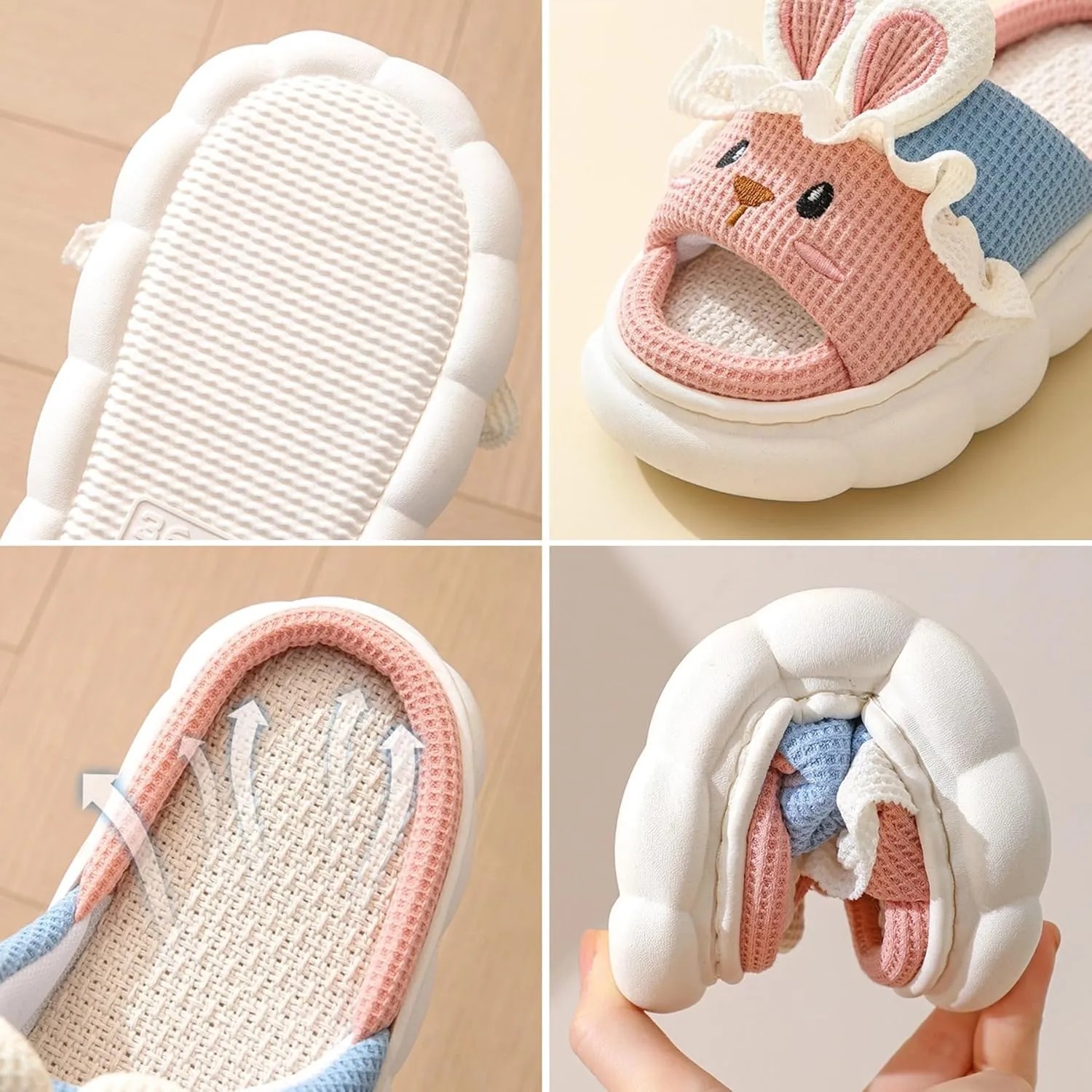 Kids Rabbit Slippers Cute Cartoon Animal Slippers Toddler Boys Girls Linen House Bear Slippers Men Womens House Shoes Four Seasons Home Linen Slippers Open Toe Slides Non Slip Summer Sandals