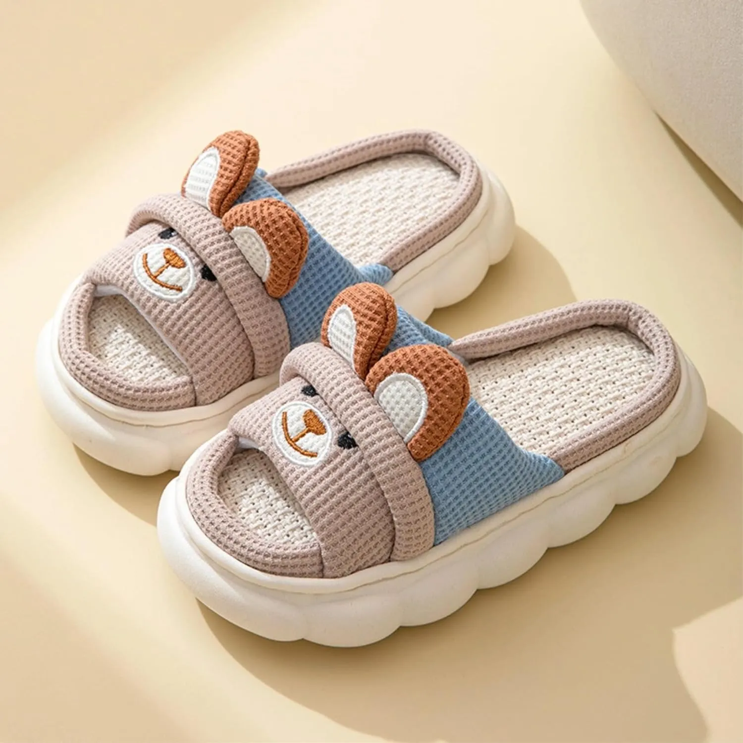 Kids Rabbit Slippers Cute Cartoon Animal Slippers Toddler Boys Girls Linen House Bear Slippers Men Womens House Shoes Four Seasons Home Linen Slippers Open Toe Slides Non Slip Summer Sandals