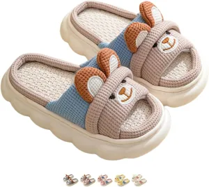 Kids Rabbit Slippers Cute Cartoon Animal Slippers Toddler Boys Girls Linen House Bear Slippers Men Womens House Shoes Four Seasons Home Linen Slippers Open Toe Slides Non Slip Summer Sandals
