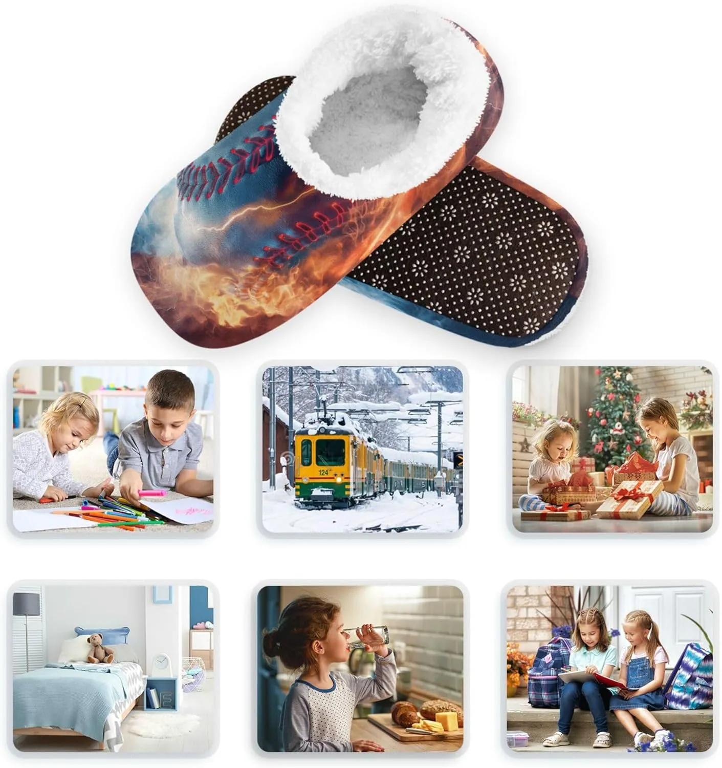 Kids Slippers for Boys Girls, Memory Foam Anti-slip Indoor House Slippers for Bedroom Travel