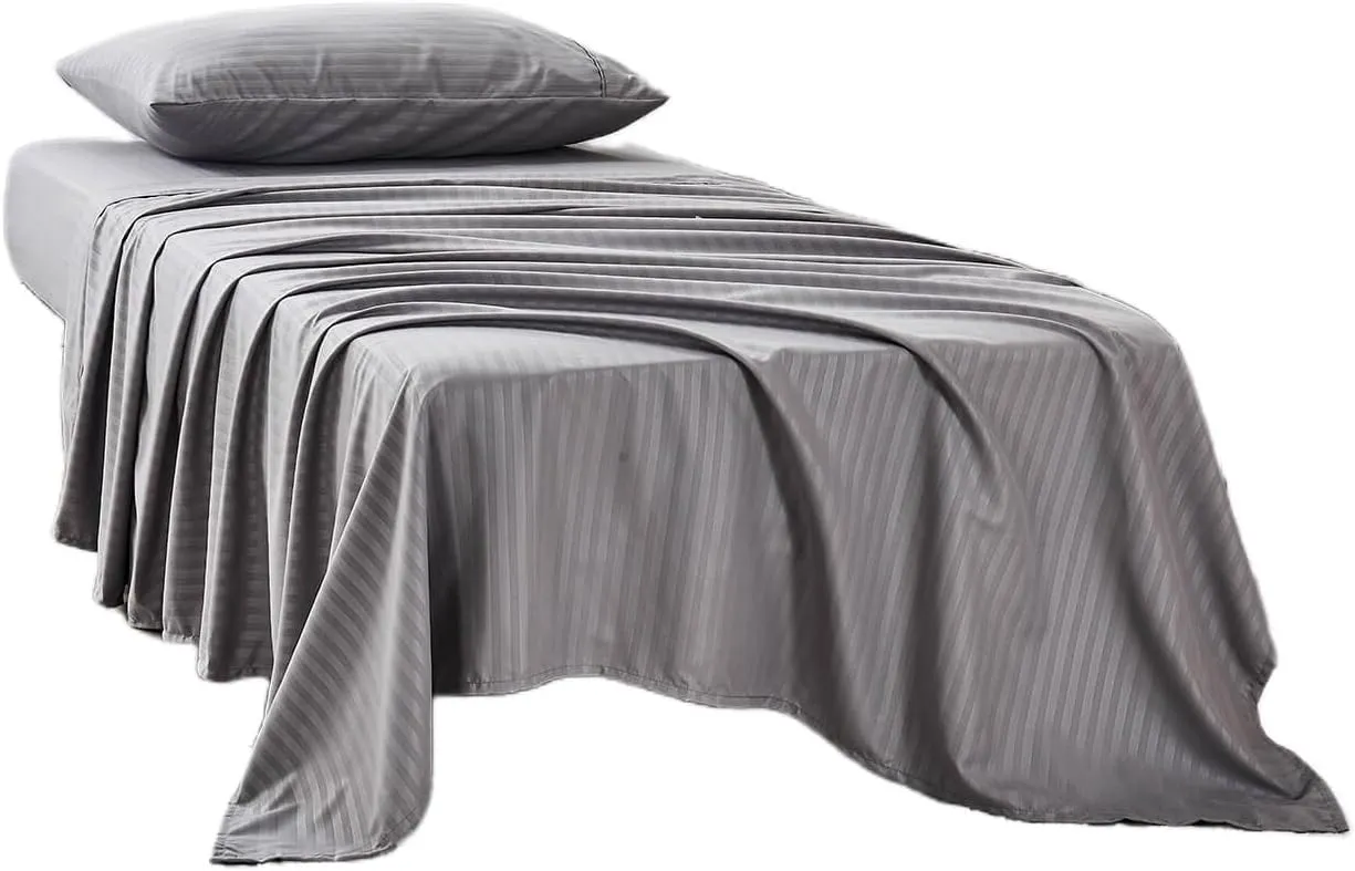 Kingnex Striped 30x75 Cot Size RV Bunk Sheets Set for Narrow Twin Bed Soft Brushed 1800 Microfiber 3 Piece Bedding Set Includes 1 Fitted Sheet 1 Flat Sheet 1 Pillowcase Grey