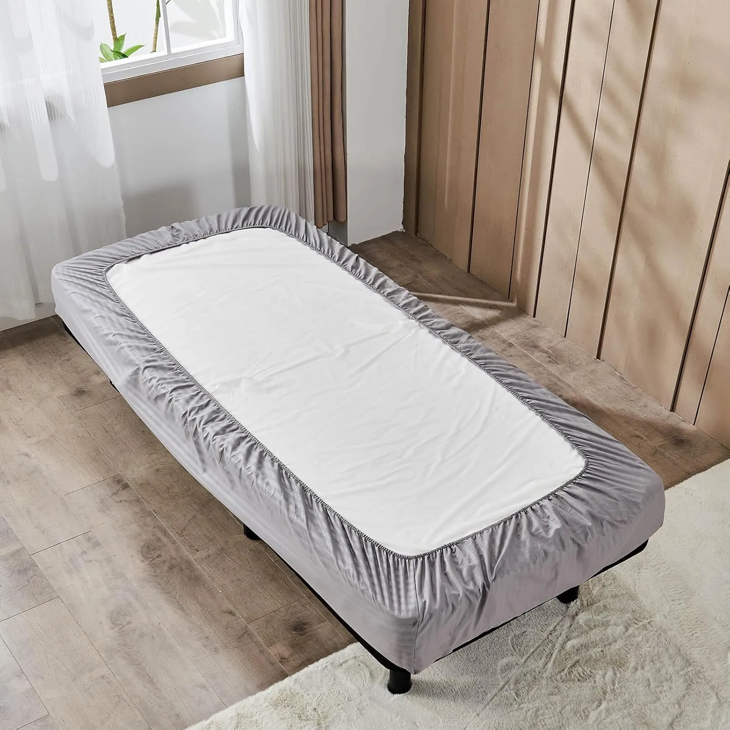 Kingnex Striped 30x75 Cot Size RV Bunk Sheets Set for Narrow Twin Bed Soft Brushed 1800 Microfiber 3 Piece Bedding Set Includes 1 Fitted Sheet 1 Flat Sheet 1 Pillowcase Grey