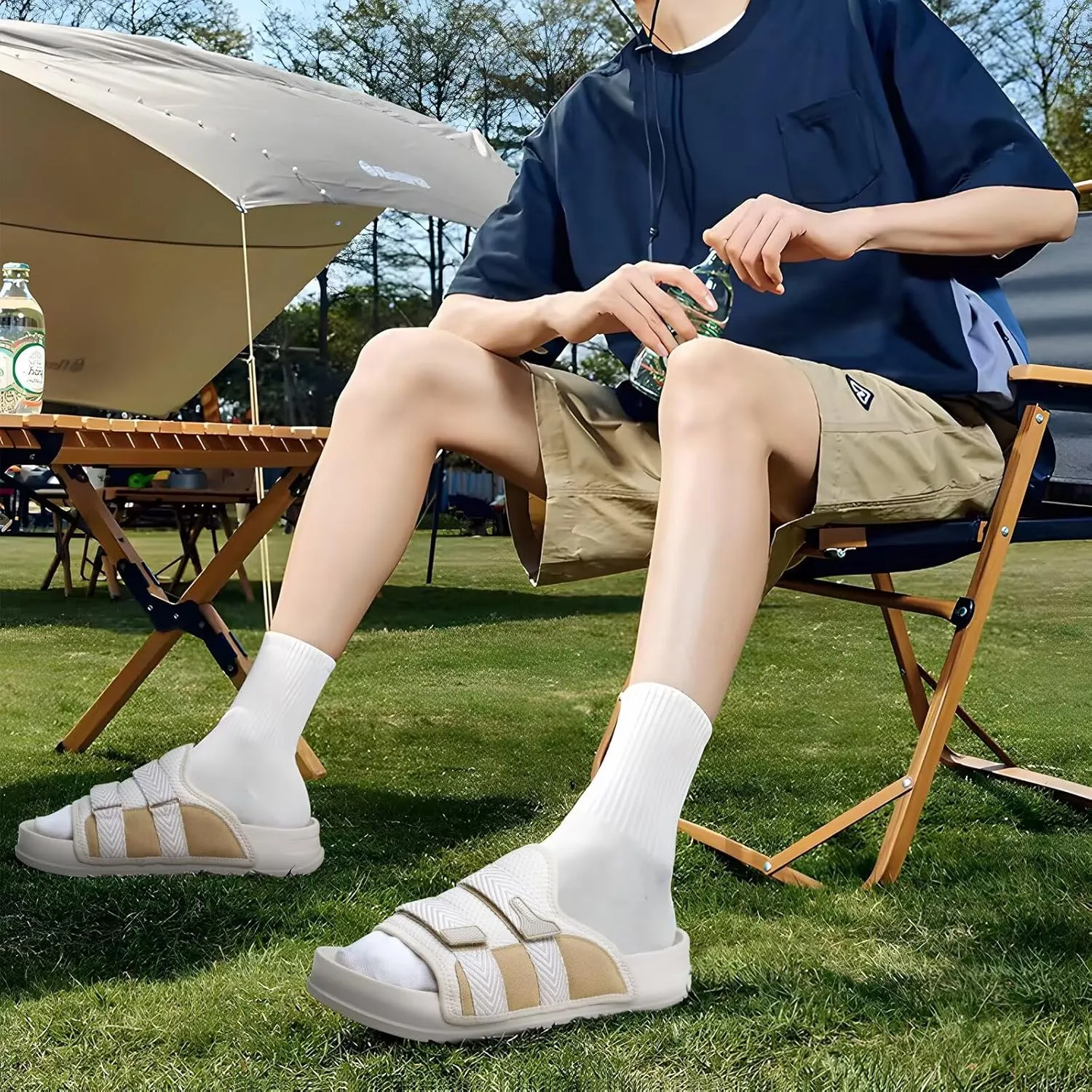 KuaiLu Mens Orthotic Sandals Comfortable Arch Support Fabric Sandal Slippers Shoes Man Casual Summer Cushion Slides Slip On Indoor Outdoor - Ultra-soft Comfort Fit Footbed