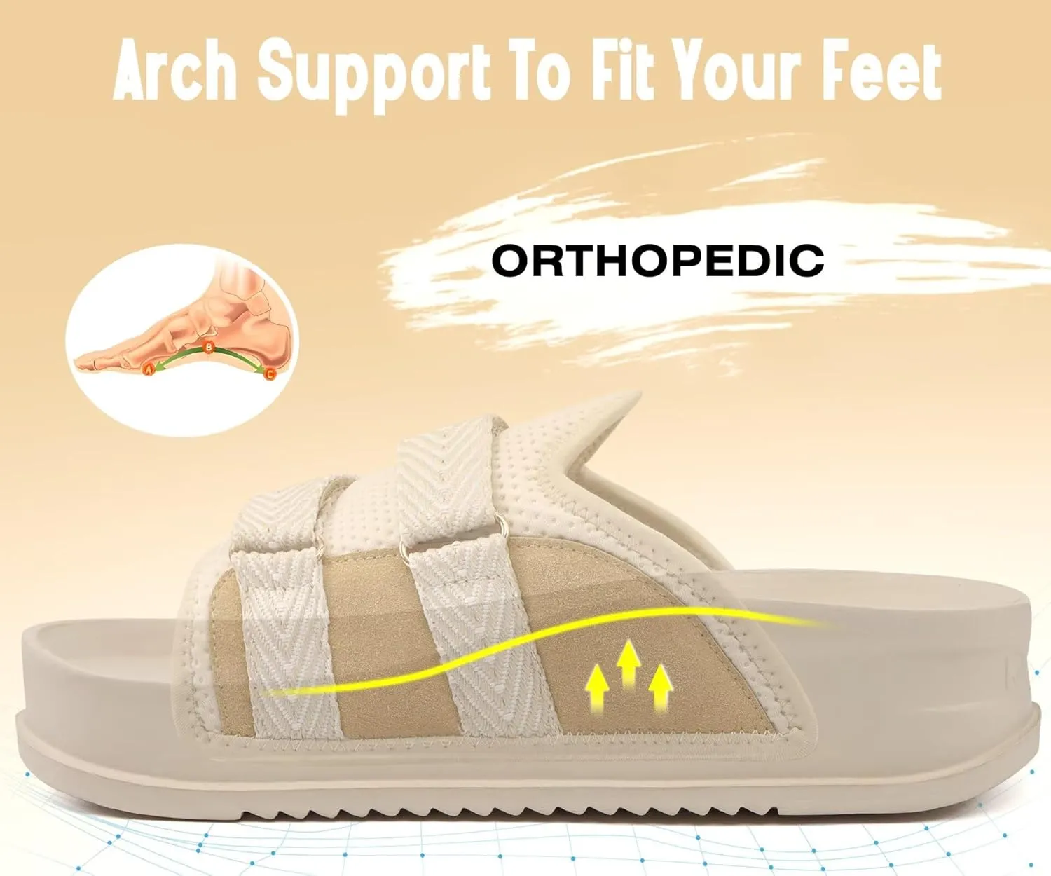 KuaiLu Mens Orthotic Sandals Comfortable Arch Support Fabric Sandal Slippers Shoes Man Casual Summer Cushion Slides Slip On Indoor Outdoor - Ultra-soft Comfort Fit Footbed