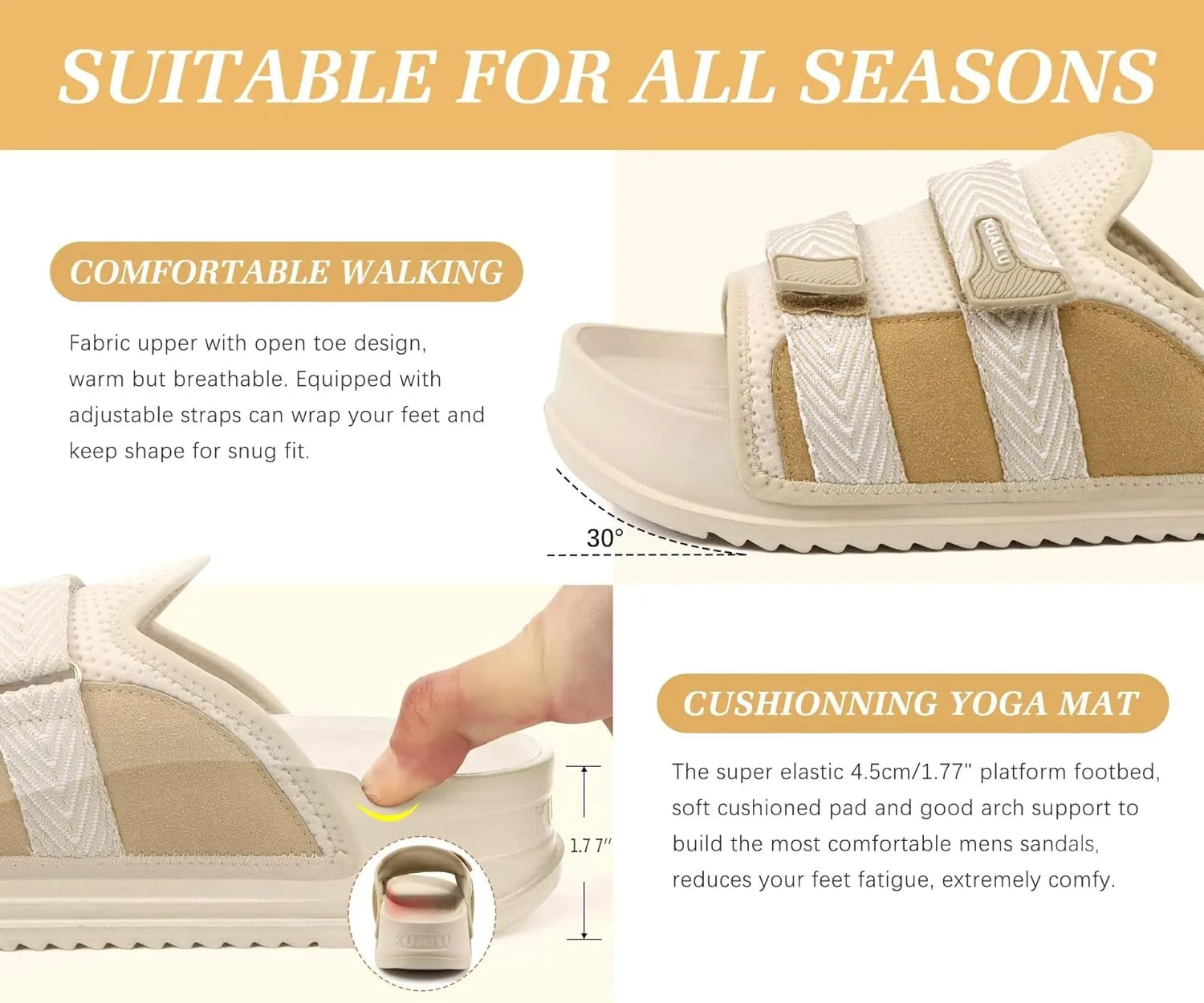 KuaiLu Mens Orthotic Sandals Comfortable Arch Support Fabric Sandal Slippers Shoes Man Casual Summer Cushion Slides Slip On Indoor Outdoor - Ultra-soft Comfort Fit Footbed