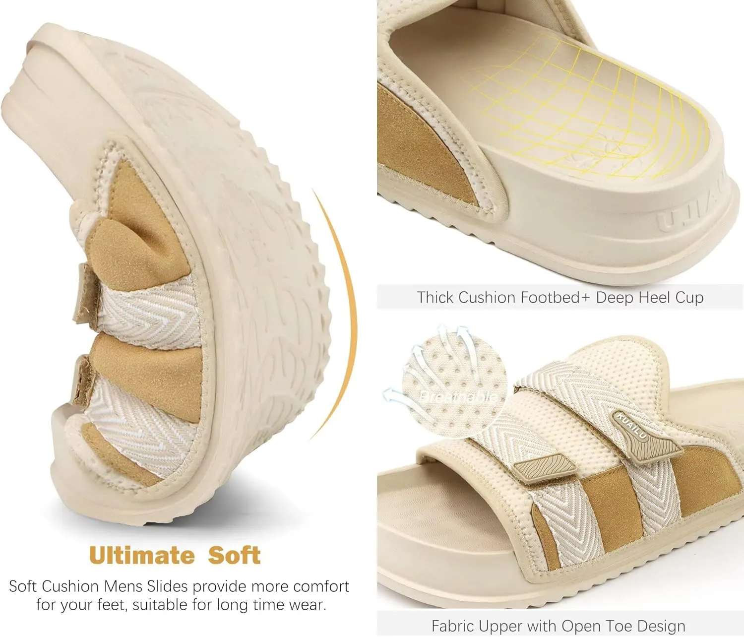 KuaiLu Mens Orthotic Sandals Comfortable Arch Support Fabric Sandal Slippers Shoes Man Casual Summer Cushion Slides Slip On Indoor Outdoor - Ultra-soft Comfort Fit Footbed