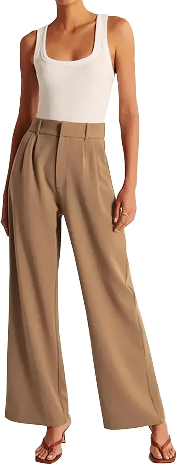 KUNMI Women's Wide Leg Pants Work Business Casual Loose High Waisted Dress Palazzo Flowy Trousers