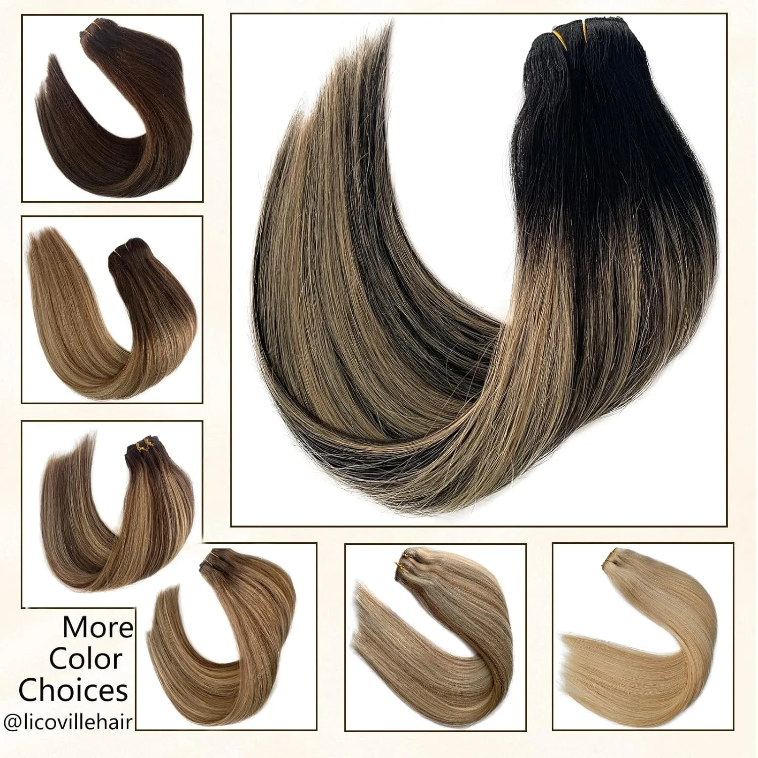 Lace Clip in Hair Extensions Human Hair Caramel Blonde Balayage Extensions 100grams 4pcs Double Weft Soft Straight Black with Blonde Highlights Remy Hair Extensions Clip on for Women 14 Inch