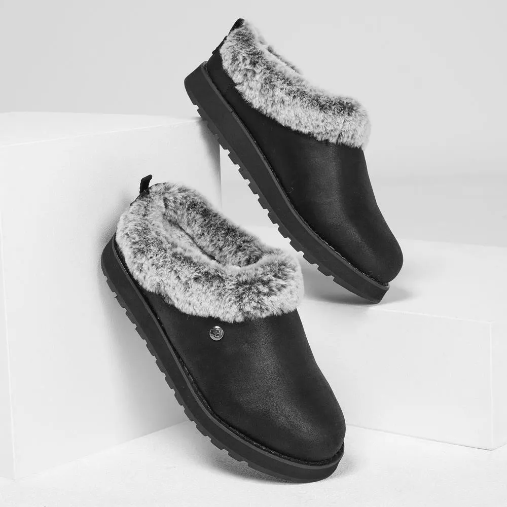 Ladies Skechers Keepsakes REM Black Memory Foam Faux Fur Slippers 31214/BLK